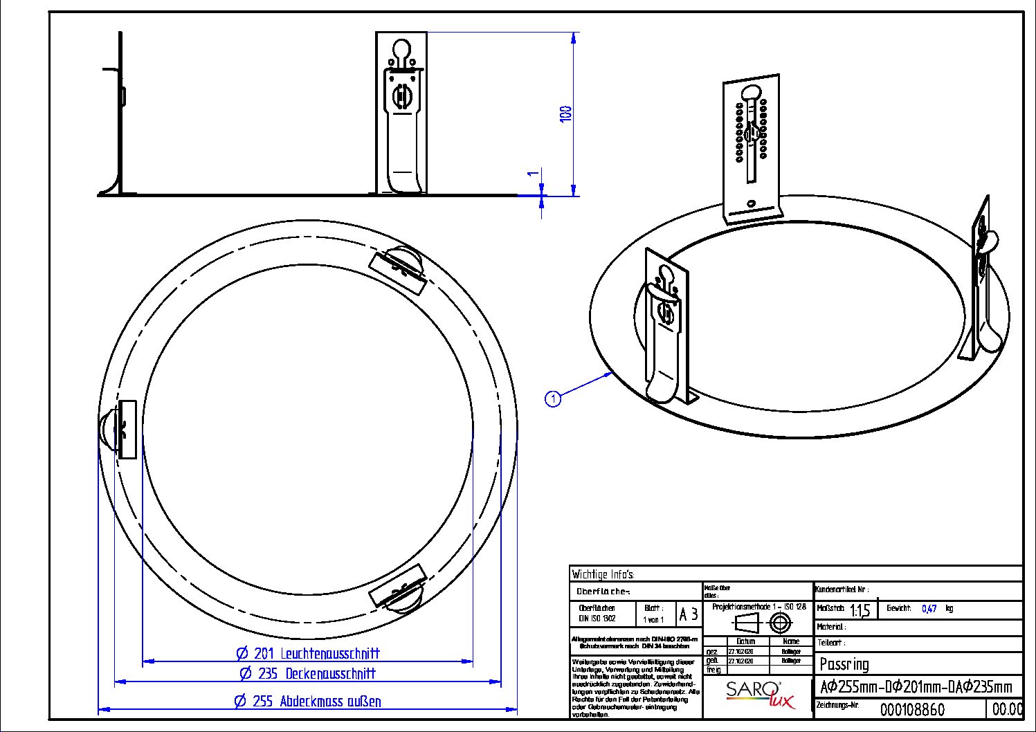 Passring für Unio 620 Zeichnung